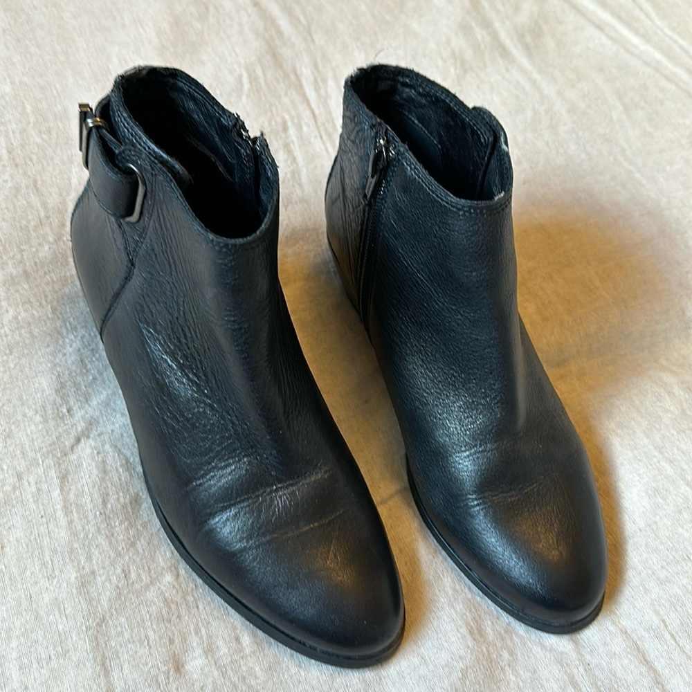 All leather ankle bootie. 1 1/2 inch heel